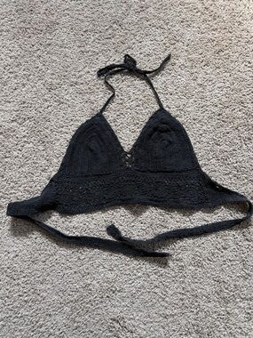 Jayli Black Crochet Triangle Bralette Top